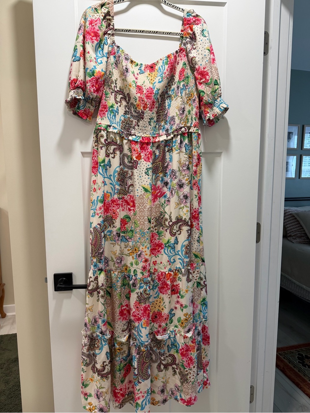 Betsey Johnson Cream Floral Smocked Maxi Dress - Picture 2 of 3